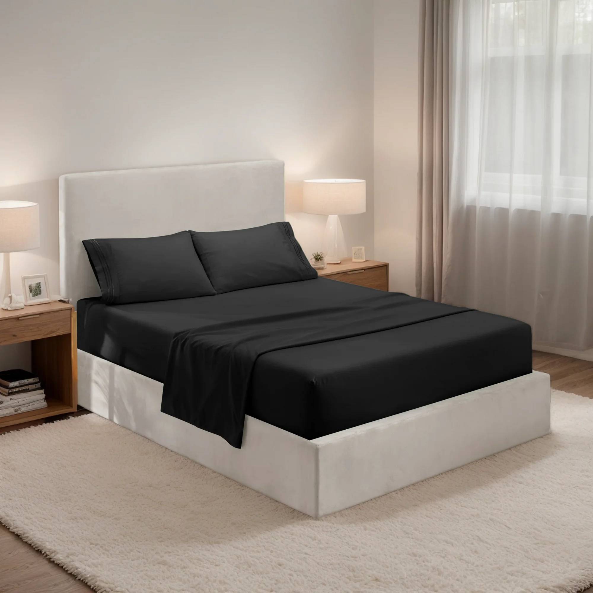 To ensure hotel-quality sheets, Juyafio expertly weaves sheets with microfibres. Unlike cotton, microfibre softness is measured by weight, not thread count. This results in our exceptionally soft, double-brushed microfibre fabric that surpasses the softness of Egyptian and 1800 thread count cotton sheets. Our sheet set is not only functional, but also provides you with a restful night's sleep all year round. Resistant to pilling and snagging, our bedding is pet friendly and made to last. The vibrant colours we offer won't fade after washing and the classic stripe detail adds a beautiful, timeless look to your bedding ensemble and will add a touch of elegance to your bedroom.

Sheet Sets Luxury Material:
. To achieve a hotel-quality bed sheet, our bedding is tightly woven using 85 GSM microfiber
. Double-brushed on both sides for ultimate softness and comfort.
. Luxuriously soft bedding, a serene sleeping experience.
. Lightweight, breathable, and cool to the touch.
. Feel refreshed and rejuvenated.
. Breathable and Hypoallergenic.
. Elegant and vibrant.
. Soft and Silky.
. Easy Care.
. Quick Dry.

Our Bedding Set Available Sizes:

Twin Sheets Size:
1x fitted sheet 75" x 39"
1x flat sheet 96" x 66"
1x pillowcase 20" x 30"

Full Size Sheets:
1x fitted sheet 54" x 75"
1x flat sheet 96" x 81"
2x pillowcases 20" x 30"

Queen Sheet Sets:
1x fitted sheet 80" x 60"
1x flat sheet 102" x 90"
2x pillowcases 20" x 30"

King Size Sheets:
1x fitted sheet 78"x 80"
1x flat sheet 102" x 105"
2x pillowcases 20" x 40"

California King Sheets Size:
1x fitted sheet 84" x 72"
1x flat sheet 108" x 102"
2x pillowcases 20" x 40"