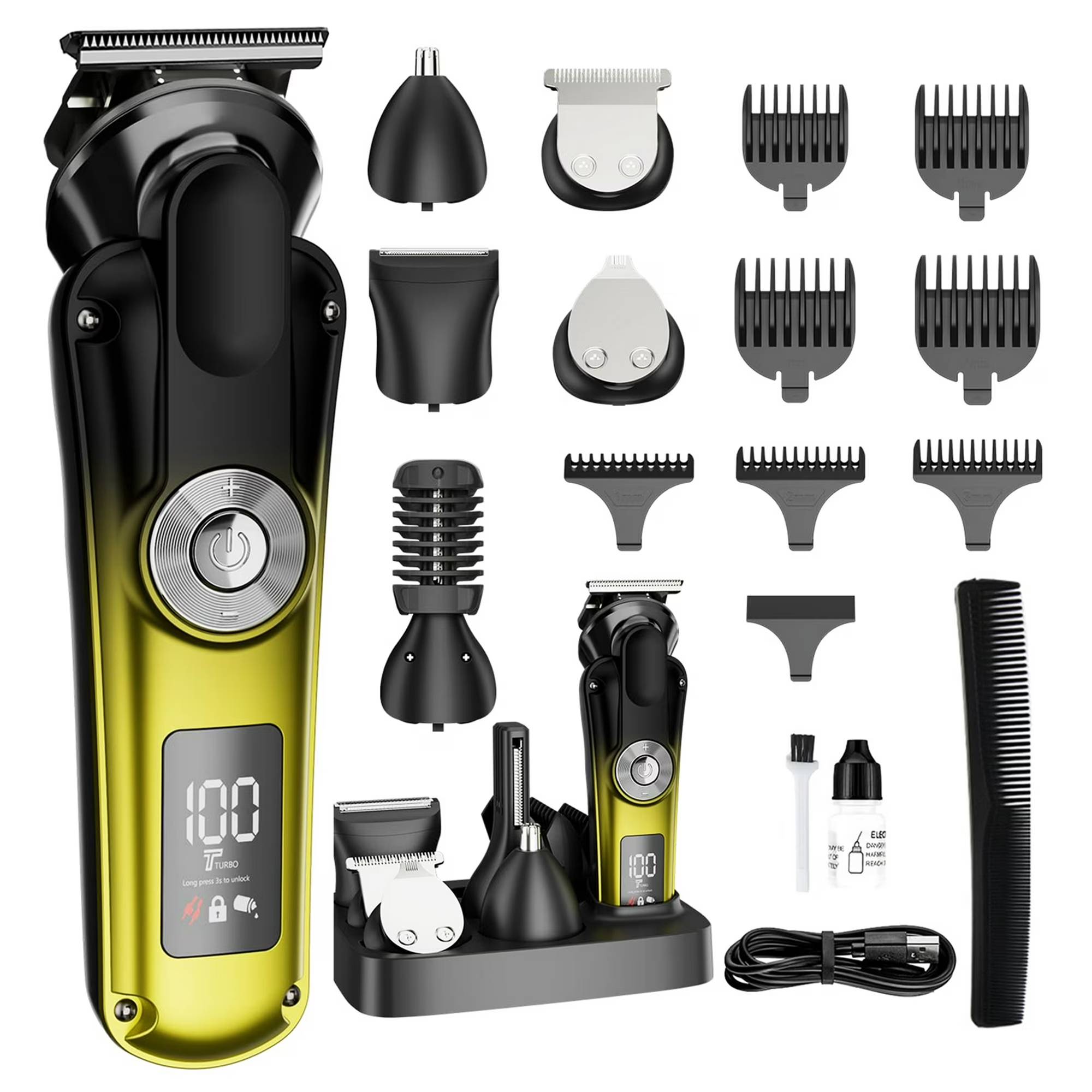 ✅【6-in-1 grooming kit】18 Piece Men Grooming Kit for Beard short sideburns, Face, Nose, Ear Hair Trimmer and Hair Clipper, each blade is finely crafted with guaranteed quality, helping you save time and money.
✅【Pro-Grade Blades, Built to Last】Titanium-coated stainless steel blades self-sharpen with use and glide like butter. The 360° R-shaped skin-safe edges prevent nicks, tugging, or redness—even on sensitive skin.
✅【2-Speed Power Control】Tackle thick beards or fine detailing! Turbo Mode chews through dense hair; Eco Mode saves battery for precision work,It is low noise, so powerful and does not produce much noise. Newbies? 7 guide combs (1–12mm) guarantee mistake-proof styling,Design your own unique style.
✅【IPX6 Waterproof + Shower-Friendly Design】Rinse it under the tap or shave mid-shower—no rust, no fuss. Perfect for busy mornings or post-gym touch-ups.
✅【120 Min Cordless Freedom】Type-C fast charging fuels 2 hours of runtime,Superb battery life, more than half a year standby time. The LED battery display kills guesswork—see exactly when to charge. Plus, a travel lock ensures it won’t turn on in your bag.
✅【Gift-Ready Luxury】Packaged in a premium case, it’s the ultimate gift for dads, husbands, boyfriends, or yourself. Father’s Day? Christmas? This box says “you deserve MVP status.”
✅【Buy With Confidence】Love your look or get our 100% satisfaction guarantee. We’re here 24/7 to fix any issues—because your confidence is non-negotiable.
