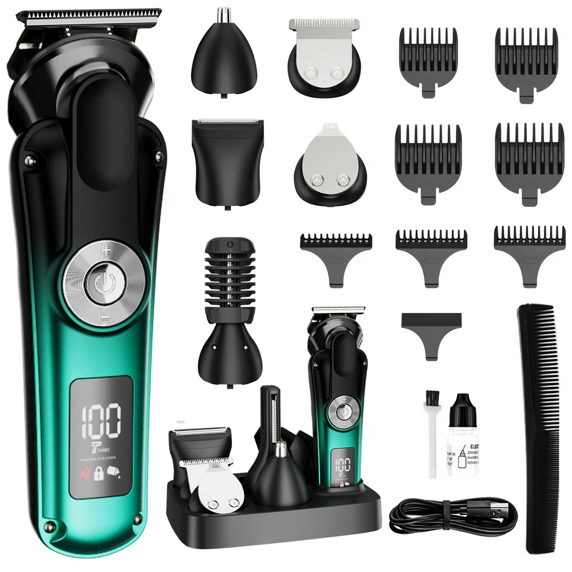 ✅【6-in-1 grooming kit】18 Piece Men Grooming Kit for Beard short sideburns, Face, Nose, Ear Hair Trimmer and Hair Clipper, each blade is finely crafted with guaranteed quality, helping you save time and money.
✅【Pro-Grade Blades, Built to Last】Titanium-coated stainless steel blades self-sharpen with use and glide like butter. The 360° R-shaped skin-safe edges prevent nicks, tugging, or redness—even on sensitive skin.
✅【2-Speed Power Control】Tackle thick beards or fine detailing! Turbo Mode chews through dense hair; Eco Mode saves battery for precision work,It is low noise, so powerful and does not produce much noise. Newbies? 7 guide combs (1–12mm) guarantee mistake-proof styling,Design your own unique style.
✅【IPX6 Waterproof + Shower-Friendly Design】Rinse it under the tap or shave mid-shower—no rust, no fuss. Perfect for busy mornings or post-gym touch-ups.
✅【120 Min Cordless Freedom】Type-C fast charging fuels 2 hours of runtime，superb battery life, more than half a year standby time. The LED battery display kills guesswork—see exactly when to charge. Plus, a travel lock ensures it won’t turn on in your bag.
✅【Gift-Ready Luxury】Packaged in a premium case, it’s the ultimate gift for dads, husbands, boyfriends, or yourself. Father’s Day? Christmas? This box says “you deserve MVP status.”
✅【Buy With Confidence】Love your look or get our 100% satisfaction guarantee. We’re here 24/7 to fix any issues—because your confidence is non-negotiable.