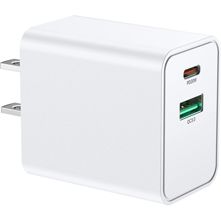 USB C Wall Charger Block 20W, Dual Port USB-C Wall Plug-in USB Charger 20W PD & QC3.0 USB A Fast Charging Block for iPhone 14/13/12/11 /Pro Max, iPad Pro, AirPods Pro, Samsung Android Phones and More.

Feature:

✅Fast charging: Dual Port Design - QC3.0 USB-A & PD USB-C Allows you to charger two mobile devices simultaneously at high speed.Save more time. Offers fast and efficient charging up to 3X faster than a 5W charger. Charge your iPhone 13 up to 50% capacity in just 30 minutes with the original cable.

✅Light and portable: This compact usb wall charger is designed to fit in your pocket, bag, or carry-on bag.

✅Multi-use: This charger works just as well as home as it does in the office or while travelling.

✅Using simple: Simply just plug it in, attach any existing USB charging cable, and its ready to go.

✅Safe and Reliable: Charging begins and ends automatically when the battery is full.

US Specs:

Input: 100-240V~0.7A 50/60Hz
Output Type-C: 5.0V=3.0A/9.0V=222A/12.0V=1.67A
Output USB: 5.0V-30A/9.0V=20A/12.0V-1.5A
Type-C+USB: 5.0V==3.0A max

✅Function:

Multiple Protection,
Short Circuit Protection,
Overcharge Protection,
Over Power Protection,
Over-Voltage Protection,
Over-Current Protection,
Over-discharge Protection,
Over Temperature Protection,
Enclosure Protection,