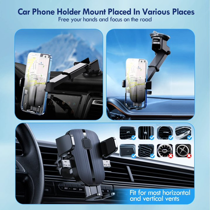 ⭕ Juyafio Versatile Car Phone Mount Universal Fit,Easy Install,Durable Ideal for iPhone 13,12,11, Samsung Galaxy S20+ More Perfect for Road Trips & Commutes Great for Busy Individuals & Tech Enthusiasts, Black

⭕ Hold the phone! Keep your favorite sidekick within eyesight at all times with our item. Car Window or Dash Phone Mount. The mount is simple to use, simply attach to your window or dash for the best view. The suction cup mount is sturdy and trustworthy to make sure you can stay safe out on the road! You will never have to worry about your phone flying around while you're driving ever again. Simple, safe, and smart… but keep your eyes on the road! Car Window or Dash Phone Mount.

Features：
🔥Three-in-one phone holder for car
🔥Strong Adhesive Suction
🔥Easy operation, strong compatibility
🔥360°view angle available
🔥Perfect protection, best design

Package Dimensions: 6.22 x 3.86 x 2.83 inches
Item Weight: 7.8 ounces
Packing listing: 1x Car Phone Holder